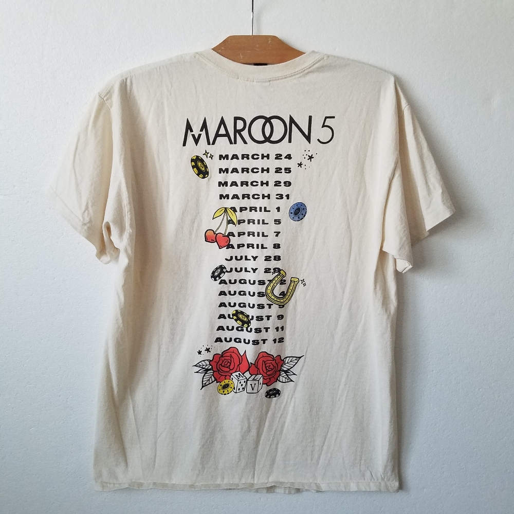 Maroon 5 The Residency T-Shirt Short Sleeve Double Sided Band Offwhite